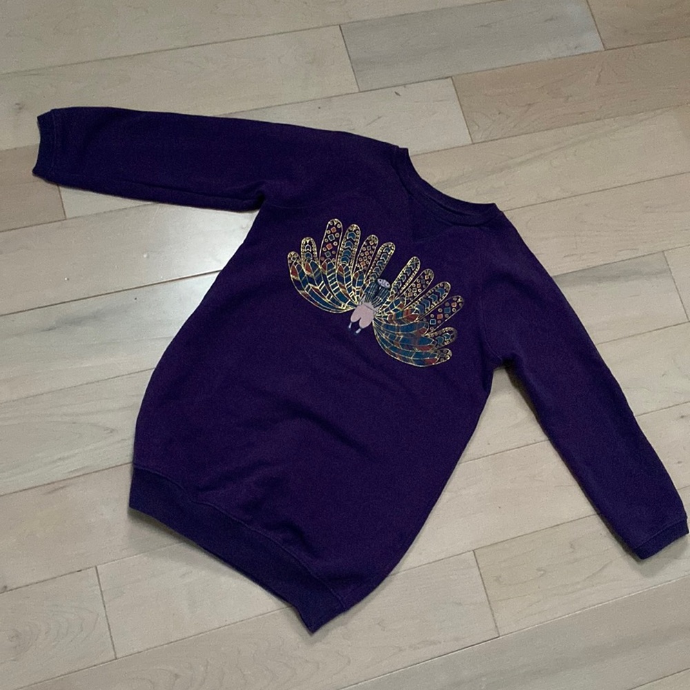 Little Marc Jacobs soft fleece sweatshirt purple peacock dress
